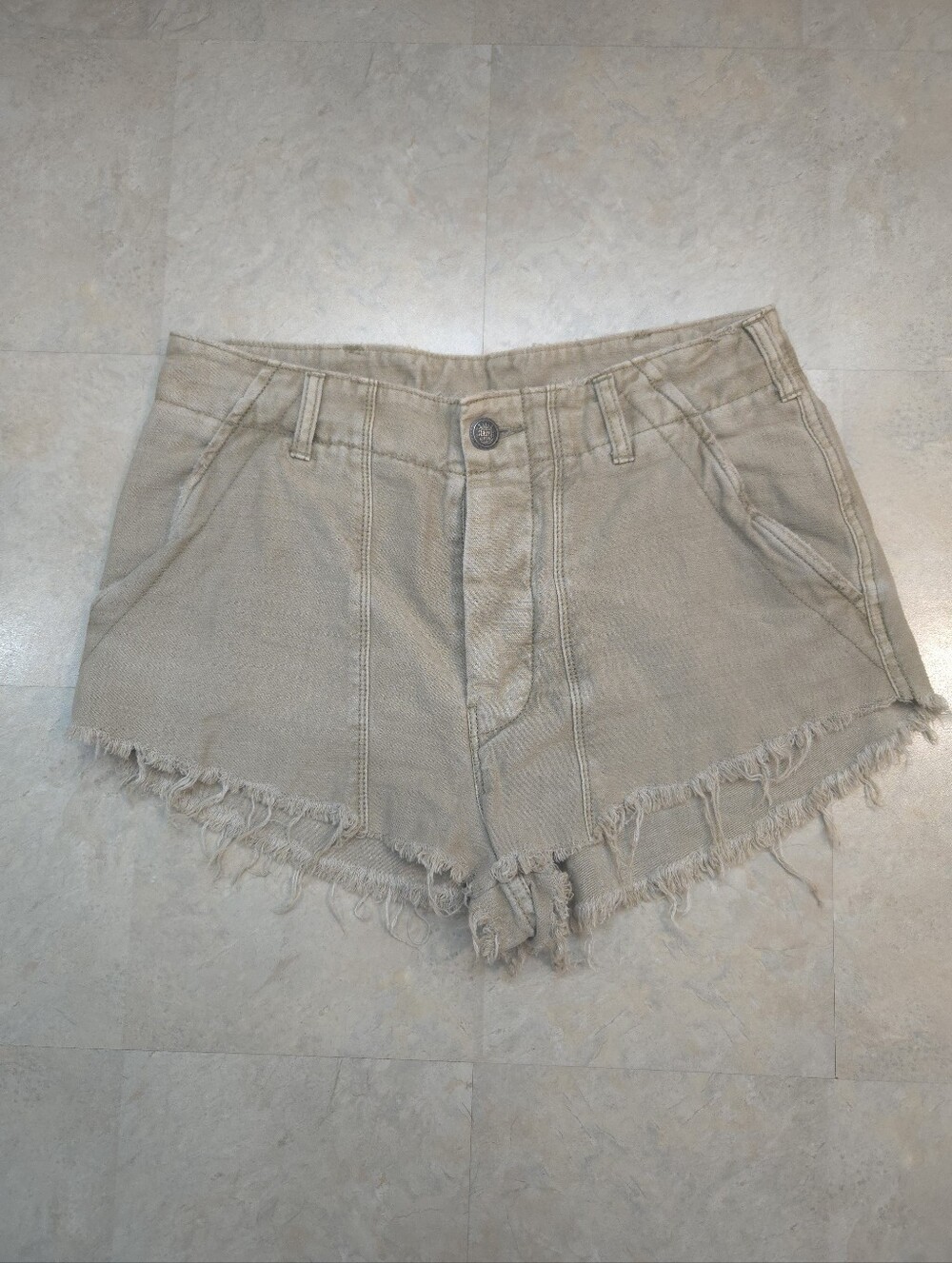 Free People Beige Frayed-Hem Denim Shorts Size 6